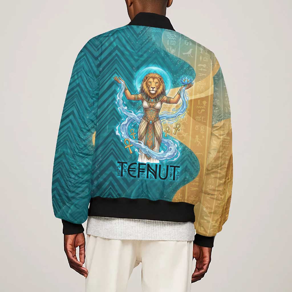 Tefnut Ancient Egyptian Bomber Jacket with Water Drop and Lion Symbol