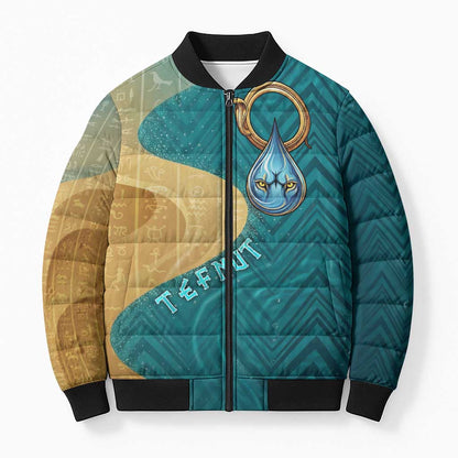 Tefnut Ancient Egyptian Bomber Puffer Jacket with Water Drop and Lion Symbol