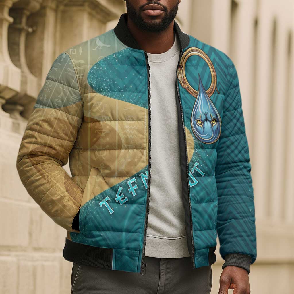 Tefnut Ancient Egyptian Bomber Puffer Jacket with Water Drop and Lion Symbol