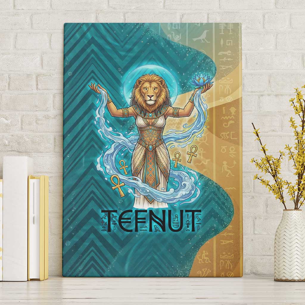Tefnut Ancient Egyptian Canvas Wall Art with Water Drop and Lion Symbol