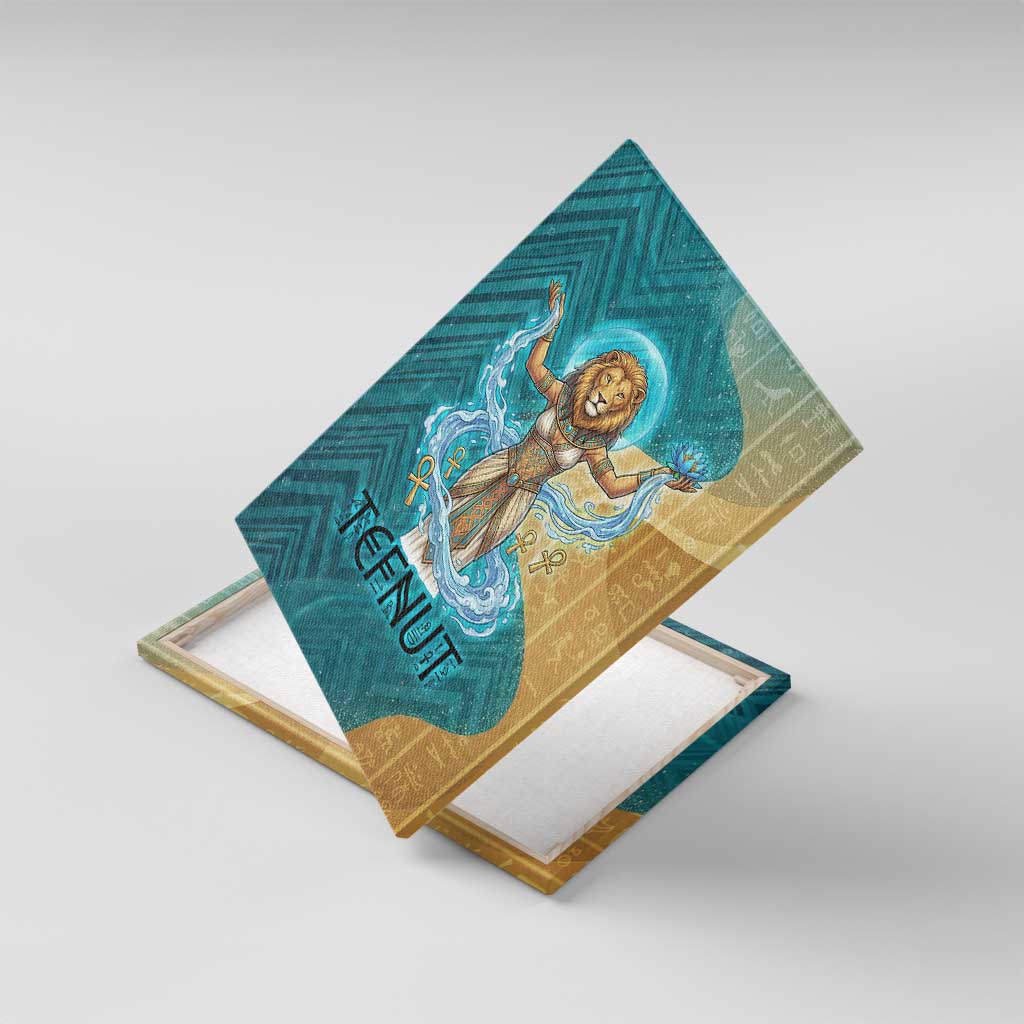 Tefnut Ancient Egyptian Canvas Wall Art with Water Drop and Lion Symbol