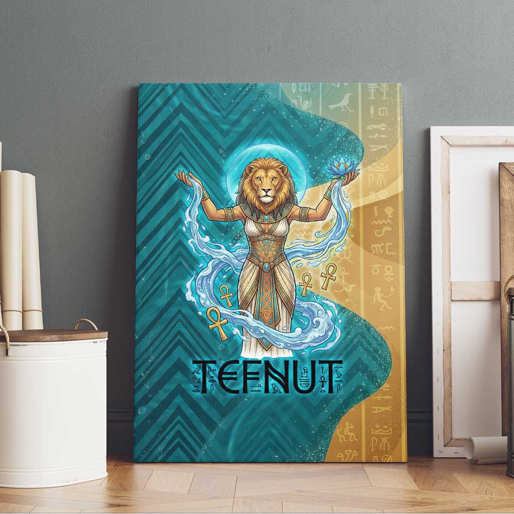 Tefnut Ancient Egyptian Canvas Wall Art with Water Drop and Lion Symbol