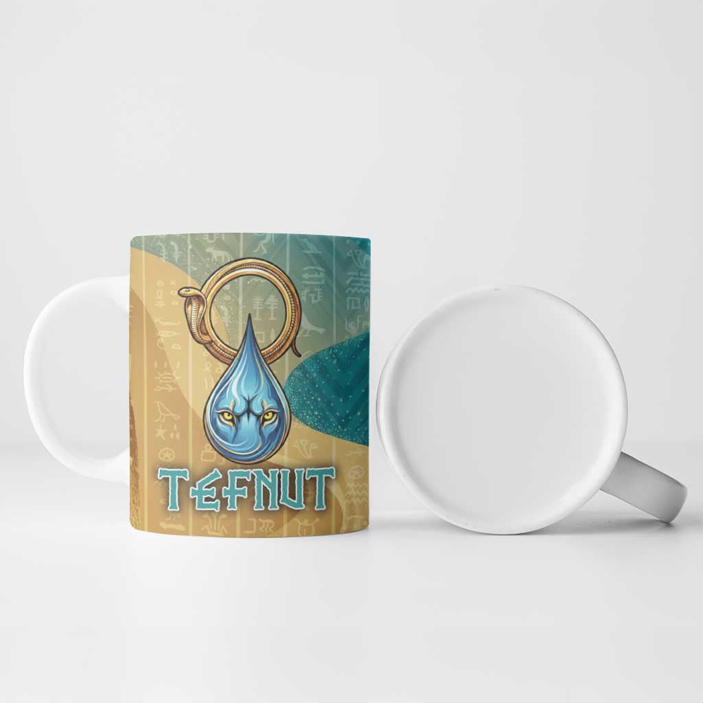 Tefnut Ancient Egyptian Ceramic Mug with Water Drop and Lion Symbol