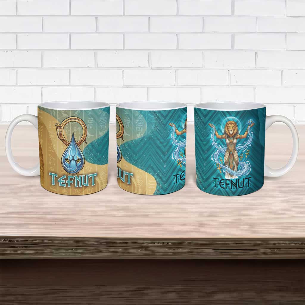 Tefnut Ancient Egyptian Ceramic Mug with Water Drop and Lion Symbol