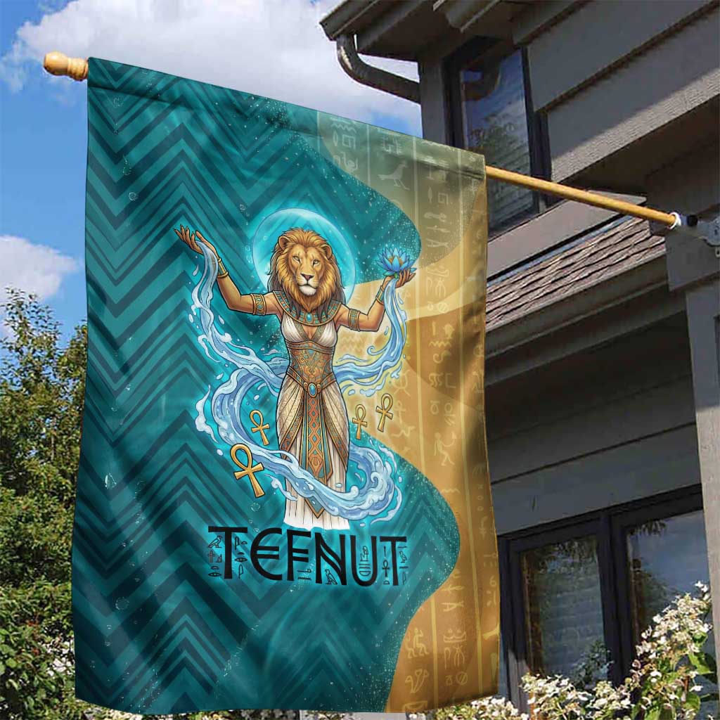 Tefnut Ancient Egyptian Garden Flag with Water Drop and Lion Symbol