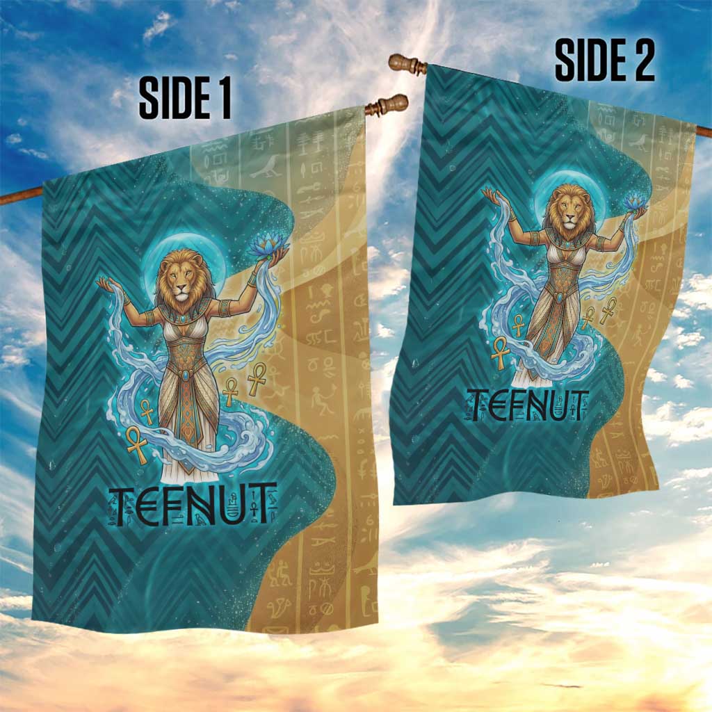 Tefnut Ancient Egyptian Garden Flag with Water Drop and Lion Symbol