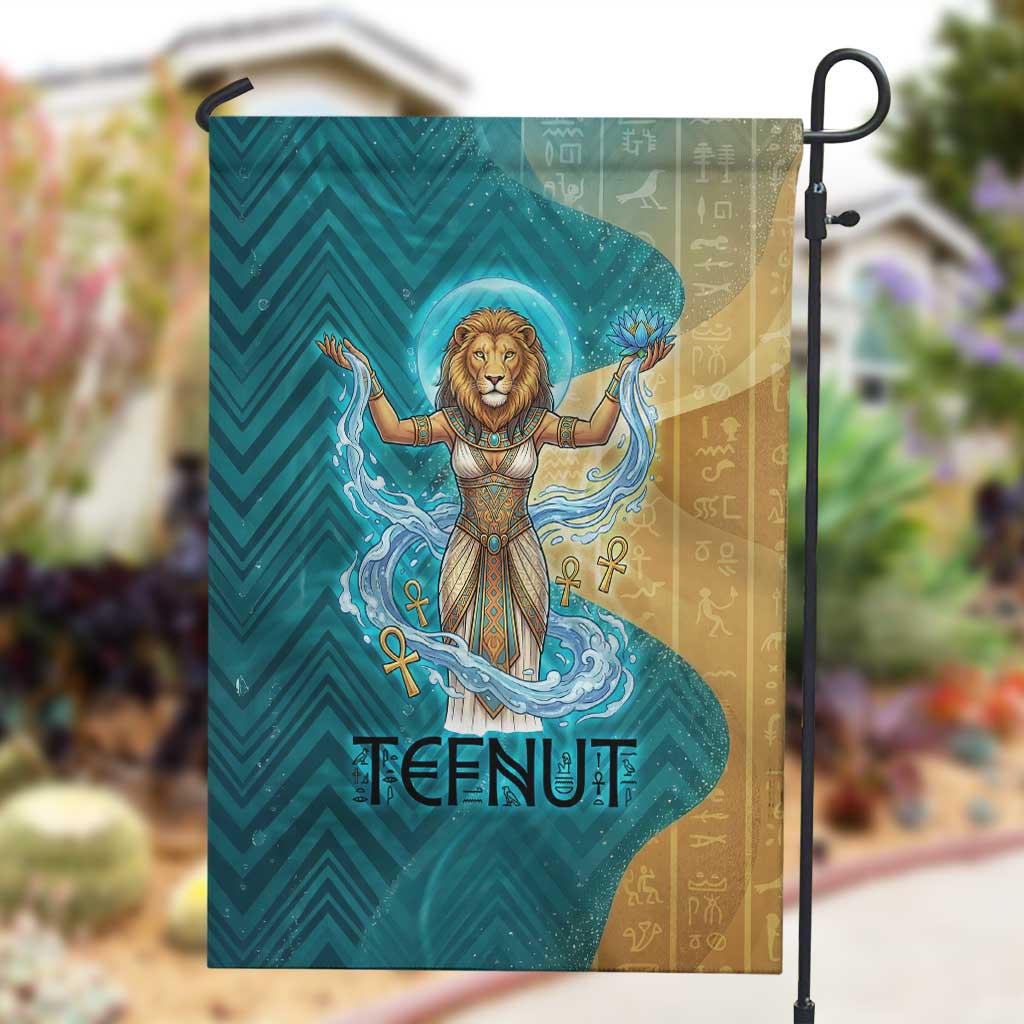 Tefnut Ancient Egyptian Garden Flag with Water Drop and Lion Symbol