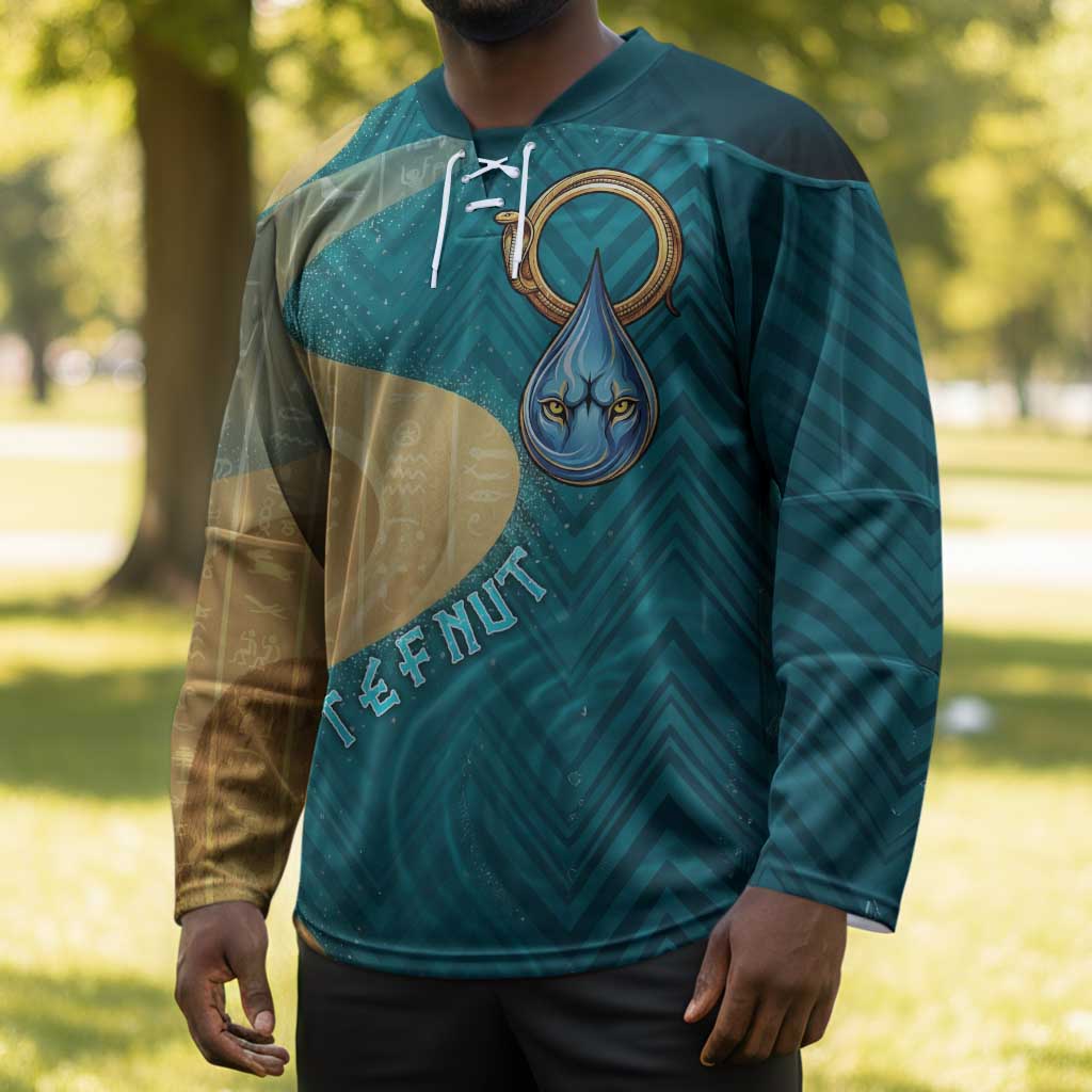 Tefnut Ancient Egyptian Hockey Jersey with Water Drop and Lion Symbol