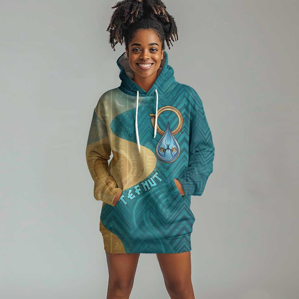 Tefnut Ancient Egyptian Hoodie Dress with Water Drop and Lion Symbol