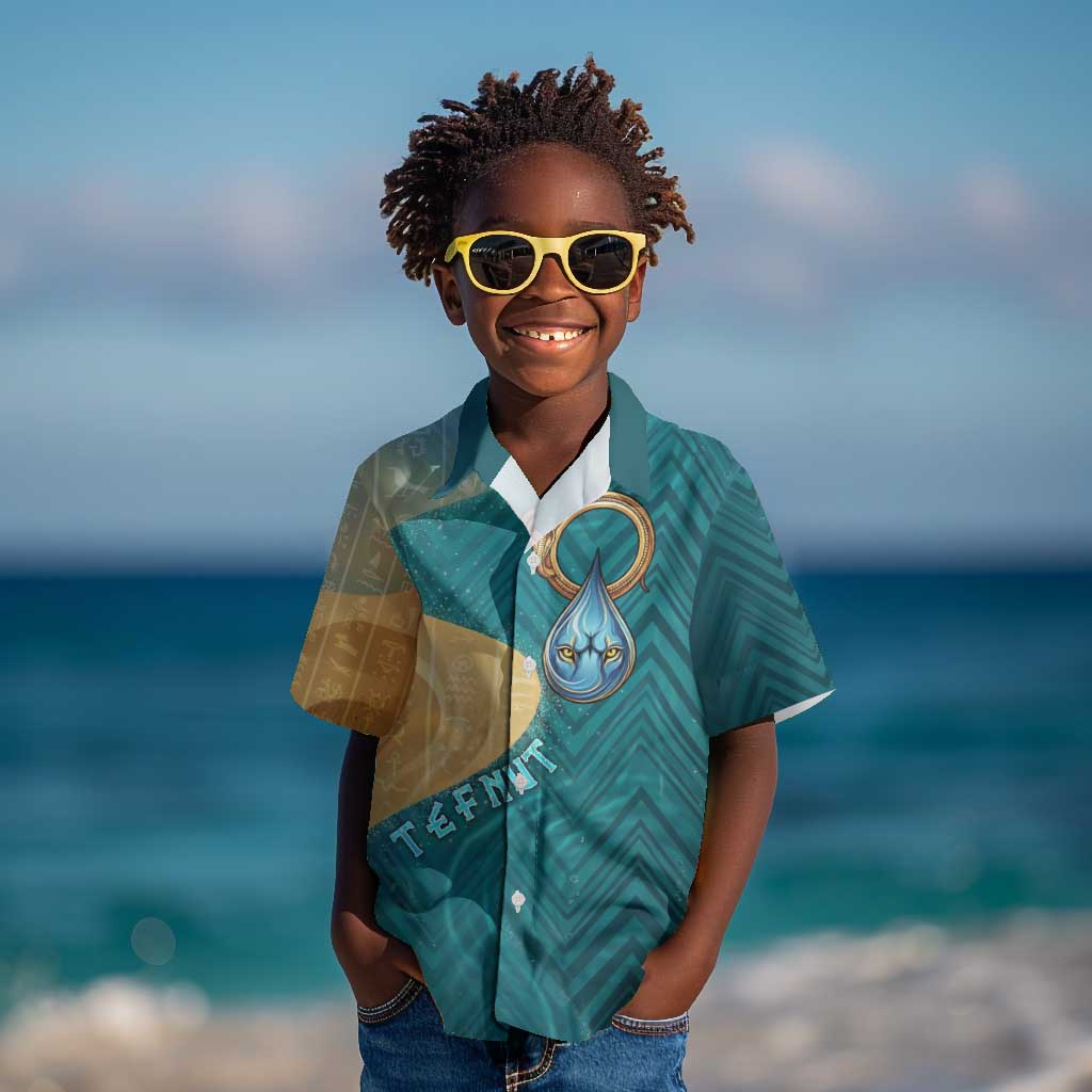 Tefnut Ancient Egyptian Kid Hawaiian Shirt with Water Drop and Lion Symbol