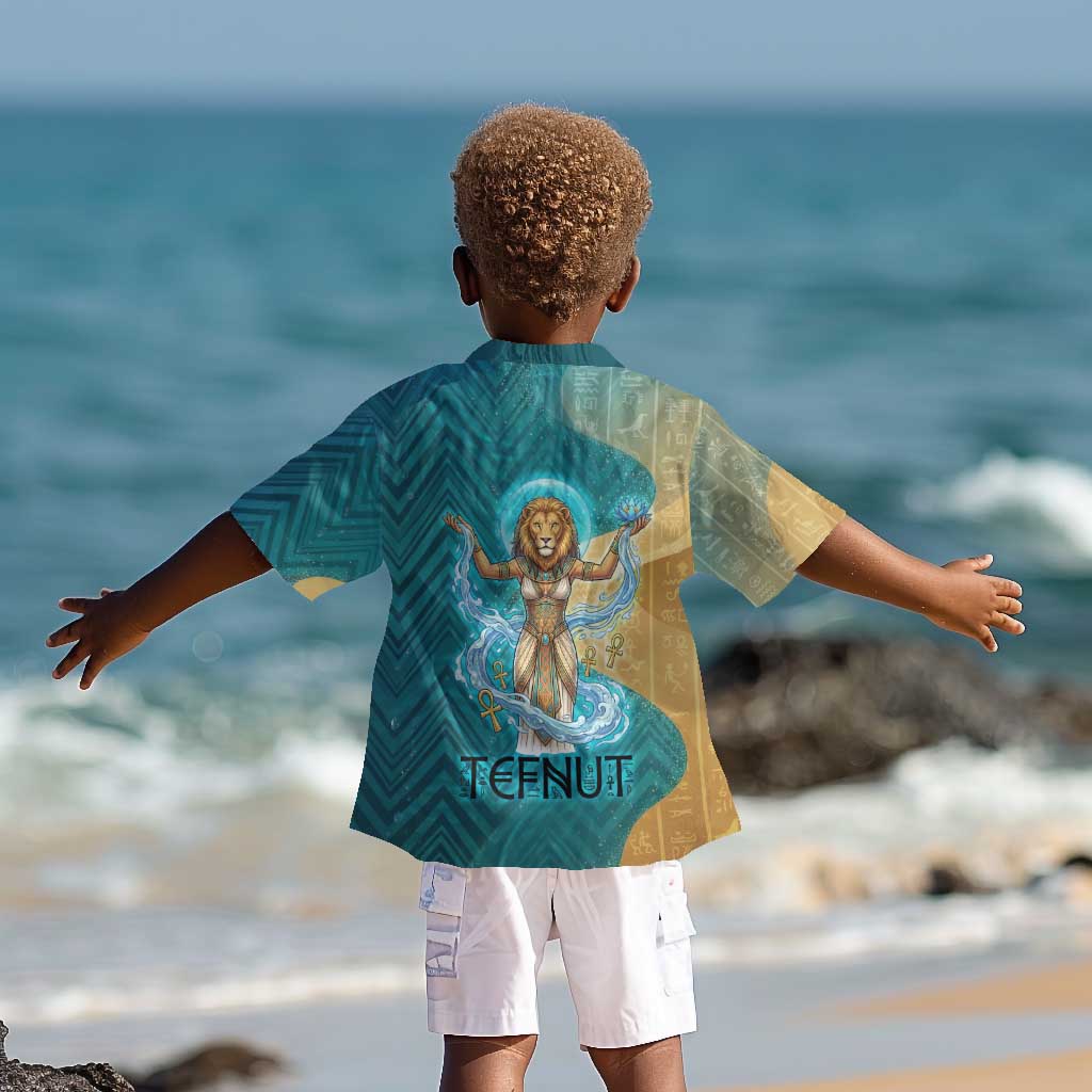 Tefnut Ancient Egyptian Kid Hawaiian Shirt with Water Drop and Lion Symbol