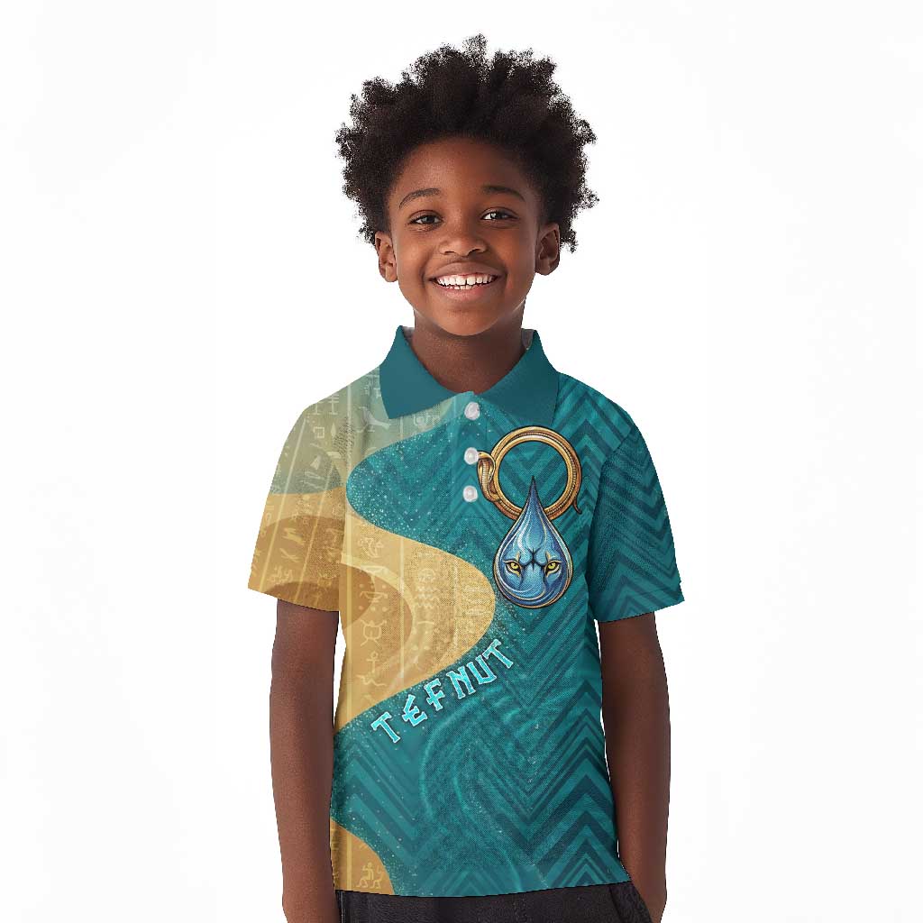 Tefnut Ancient Egyptian Kid Polo Shirt with Water Drop and Lion Symbol