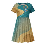 Tefnut Ancient Egyptian Kid Short Sleeve Dress with Water Drop and Lion Symbol