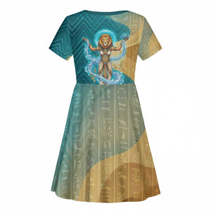 Tefnut Ancient Egyptian Kid Short Sleeve Dress with Water Drop and Lion Symbol