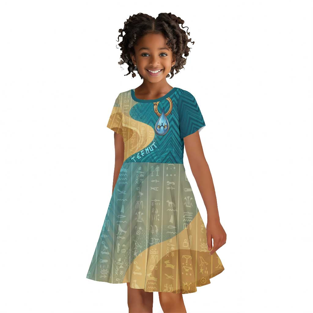 Tefnut Ancient Egyptian Kid Short Sleeve Dress with Water Drop and Lion Symbol
