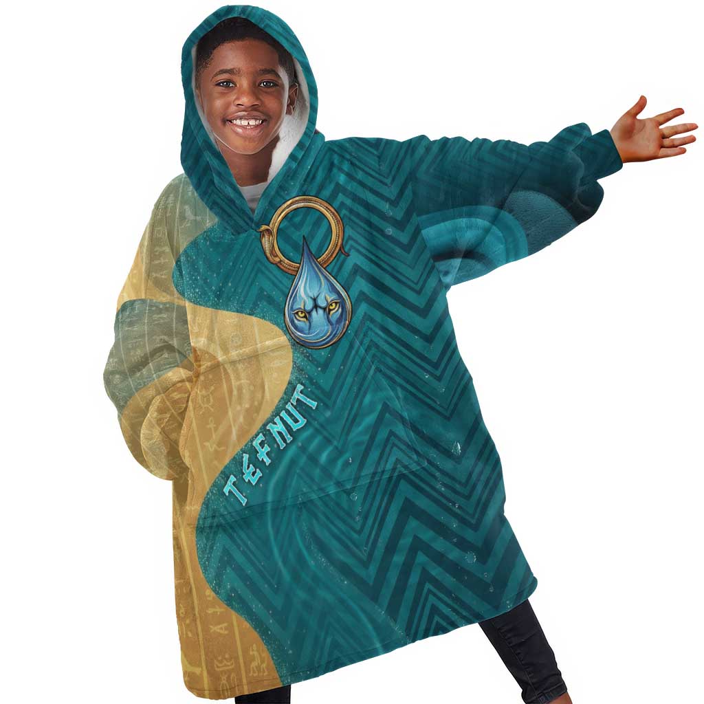 Tefnut Ancient Egyptian Kid Wearable Blanket Hoodie with Water Drop and Lion Symbol