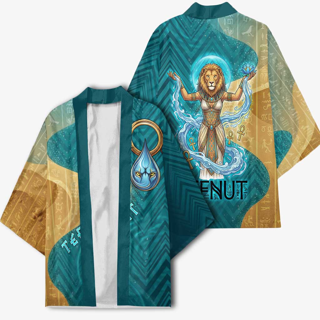 Tefnut Ancient Egyptian Kimono with Water Drop and Lion Symbol