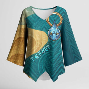Tefnut Ancient Egyptian Kimono Sleeve Blouse with Water Drop and Lion Symbol