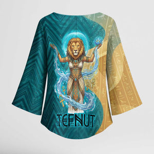 Tefnut Ancient Egyptian Kimono Sleeve Blouse with Water Drop and Lion Symbol