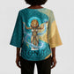 Tefnut Ancient Egyptian Kimono Sleeve Blouse with Water Drop and Lion Symbol