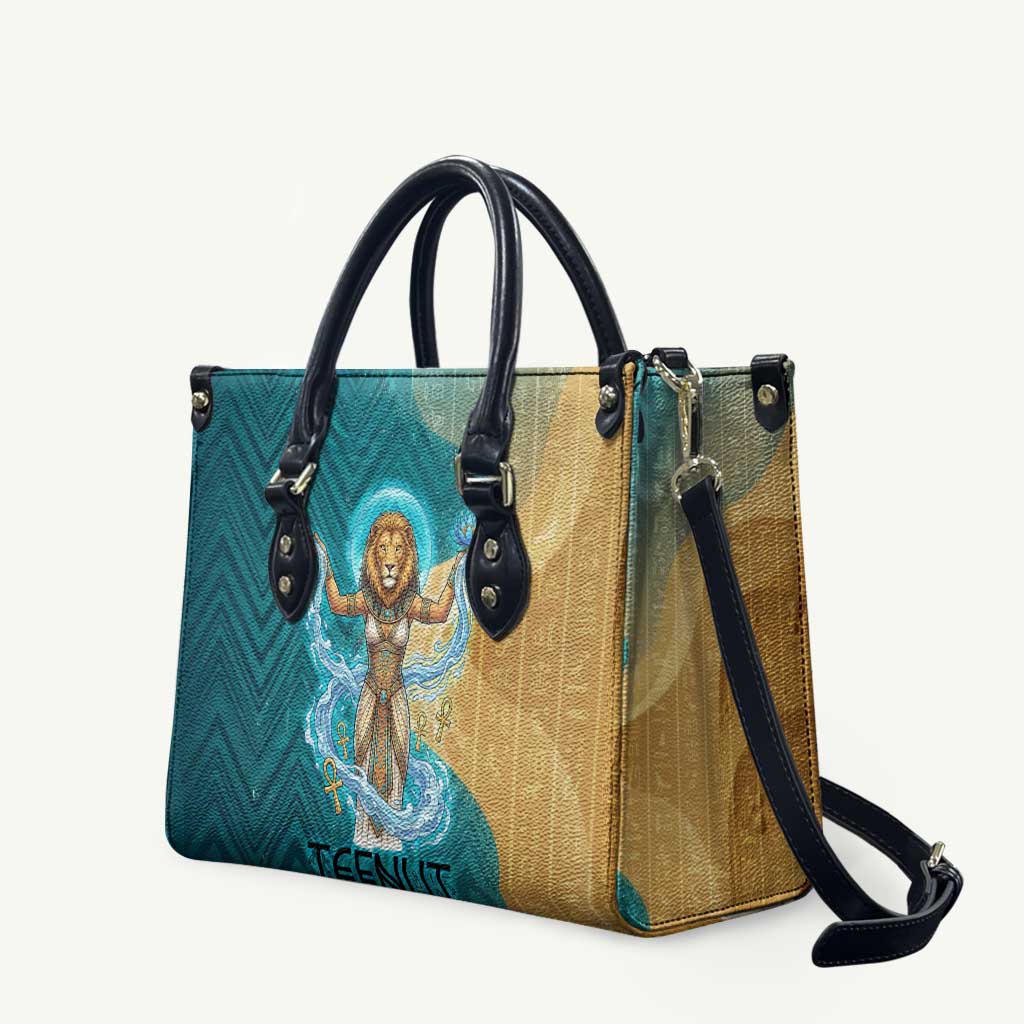 Tefnut Ancient Egyptian Leather Bag with Water Drop and Lion Symbol
