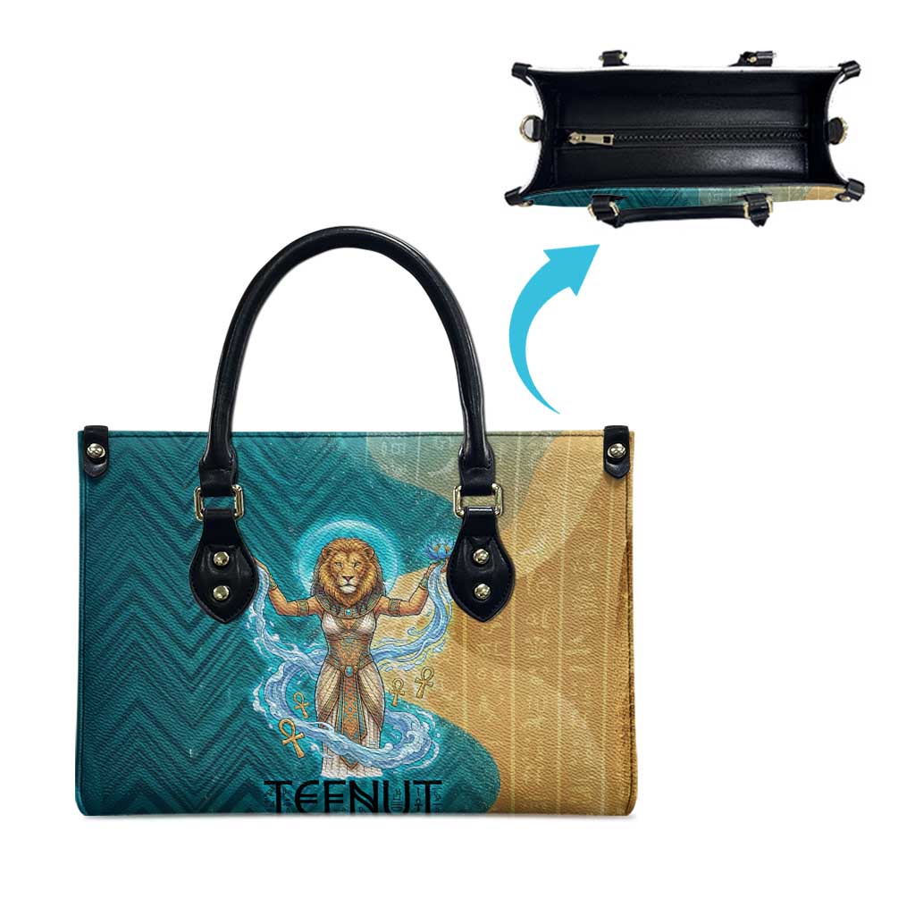 Tefnut Ancient Egyptian Leather Bag with Water Drop and Lion Symbol