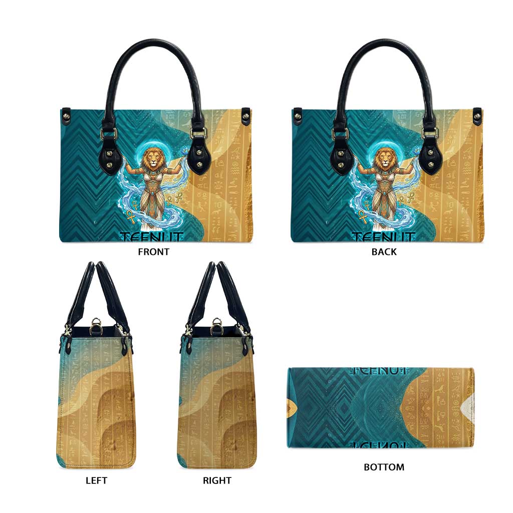 Tefnut Ancient Egyptian Leather Bag with Water Drop and Lion Symbol