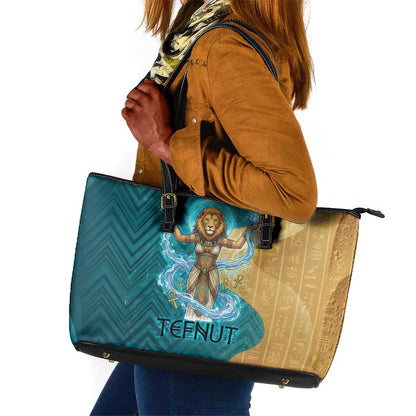 Tefnut Ancient Egyptian Leather Tote Bag with Water Drop and Lion Symbol