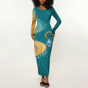 Tefnut Ancient Egyptian Long Sleeve Bodycon Dress with Water Drop and Lion Symbol