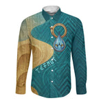 Tefnut Ancient Egyptian Long Sleeve Button Shirt with Water Drop and Lion Symbol