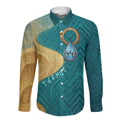 Tefnut Ancient Egyptian Long Sleeve Button Shirt with Water Drop and Lion Symbol