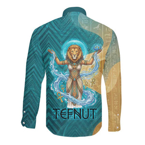 Tefnut Ancient Egyptian Long Sleeve Button Shirt with Water Drop and Lion Symbol