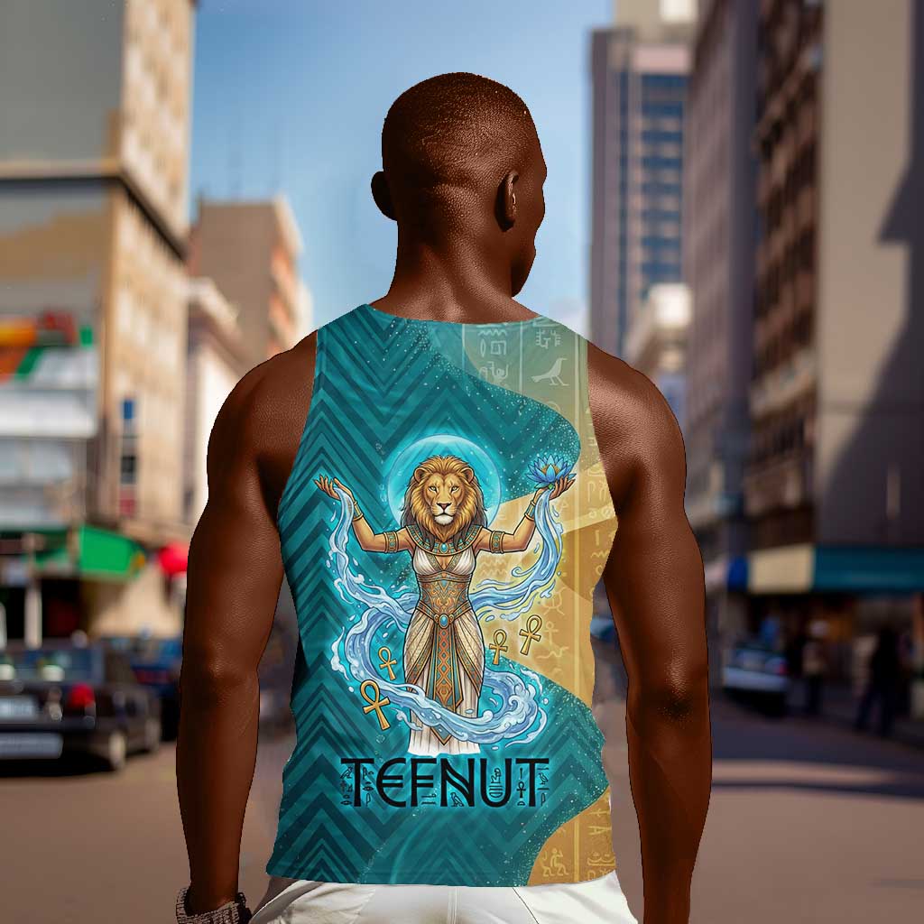 Tefnut Ancient Egyptian Men Tank Top with Water Drop and Lion Symbol