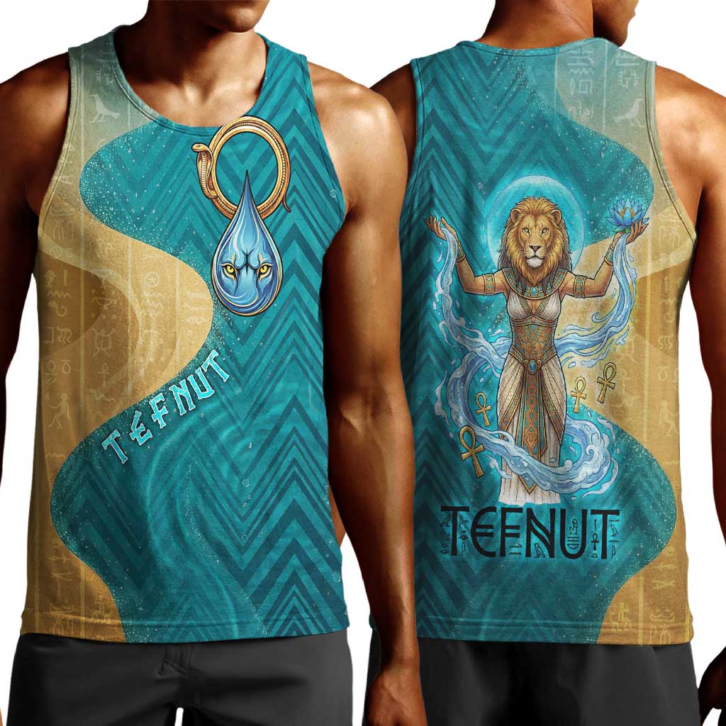 Tefnut Ancient Egyptian Men Tank Top with Water Drop and Lion Symbol