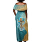 Tefnut Ancient Egyptian Off Shoulder Maxi Dress with Water Drop and Lion Symbol