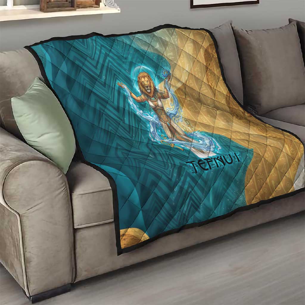 Tefnut Ancient Egyptian Quilt with Water Drop and Lion Symbol