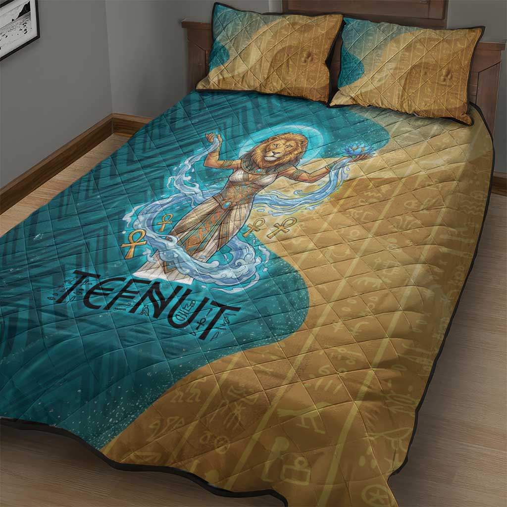 Tefnut Ancient Egyptian Quilt Bed Set with Water Drop and Lion Symbol