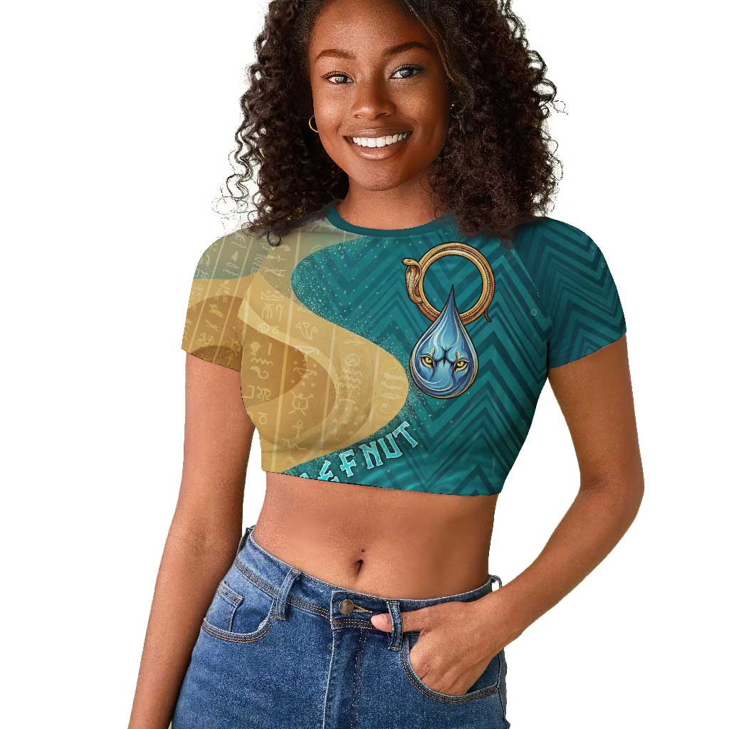 Tefnut Ancient Egyptian Raglan Cropped T shirt with Water Drop and Lion Symbol