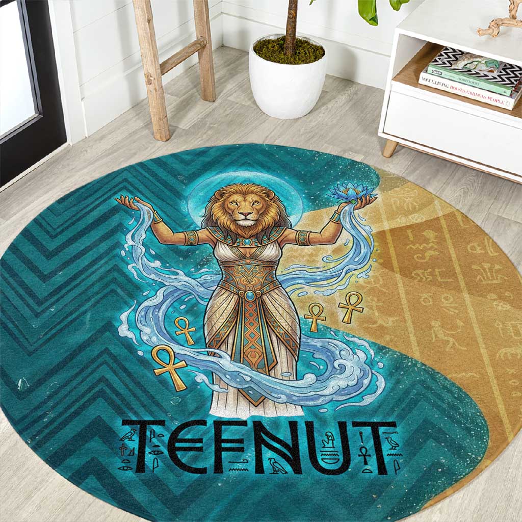 Tefnut Ancient Egyptian Round Carpet with Water Drop and Lion Symbol