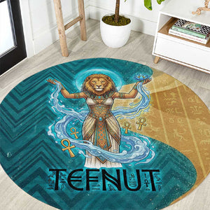 Tefnut Ancient Egyptian Round Carpet with Water Drop and Lion Symbol
