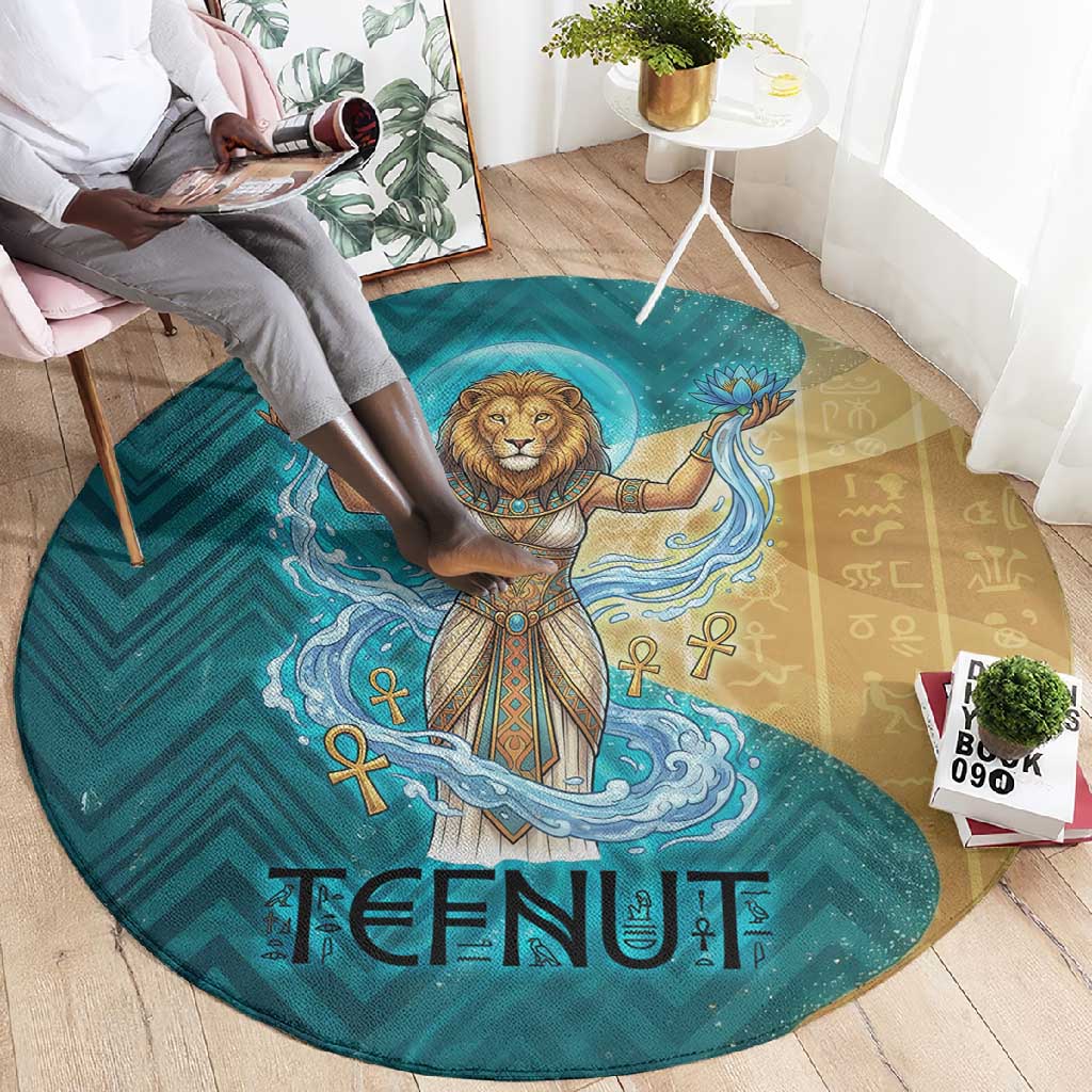 Tefnut Ancient Egyptian Round Carpet with Water Drop and Lion Symbol