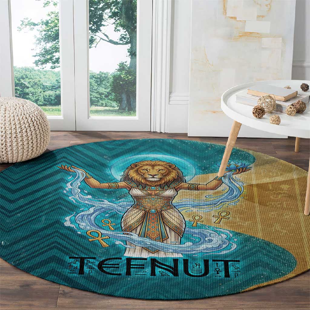 Tefnut Ancient Egyptian Round Carpet with Water Drop and Lion Symbol