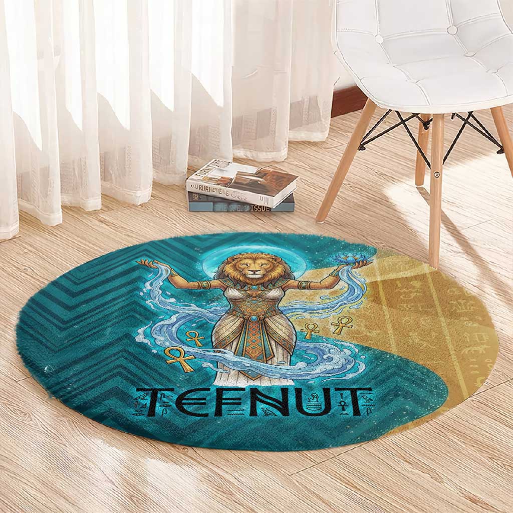 Tefnut Ancient Egyptian Round Carpet with Water Drop and Lion Symbol