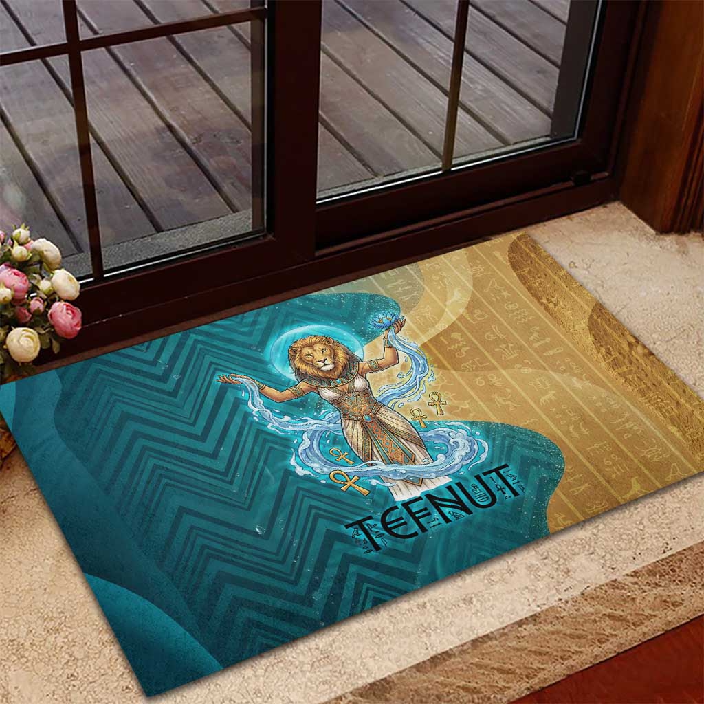 Tefnut Ancient Egyptian Rubber Doormat with Water Drop and Lion Symbol