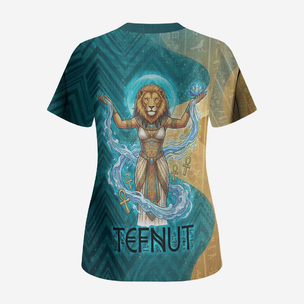 Tefnut Ancient Egyptian Scrub Top with Water Drop and Lion Symbol