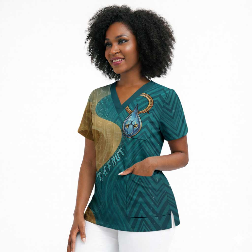 Tefnut Ancient Egyptian Scrub Top with Water Drop and Lion Symbol