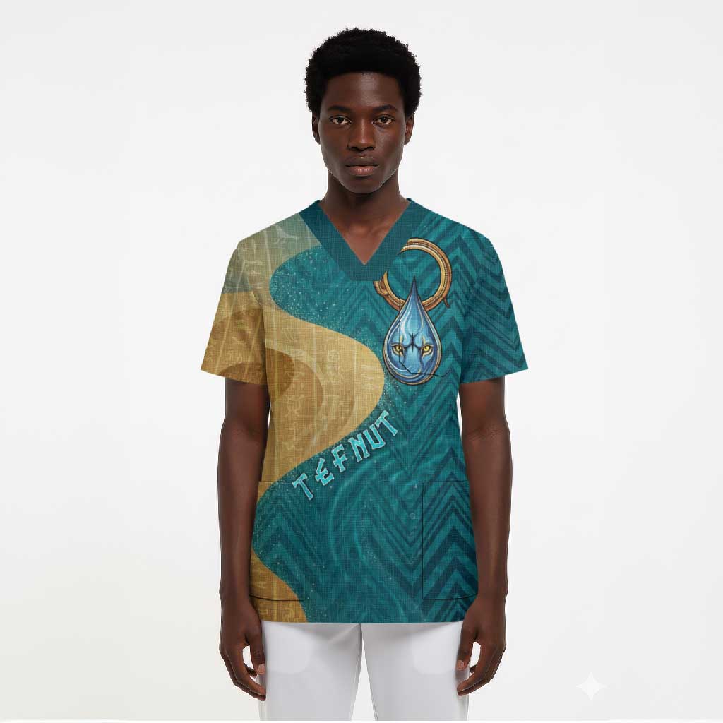 Tefnut Ancient Egyptian Scrub Top with Water Drop and Lion Symbol