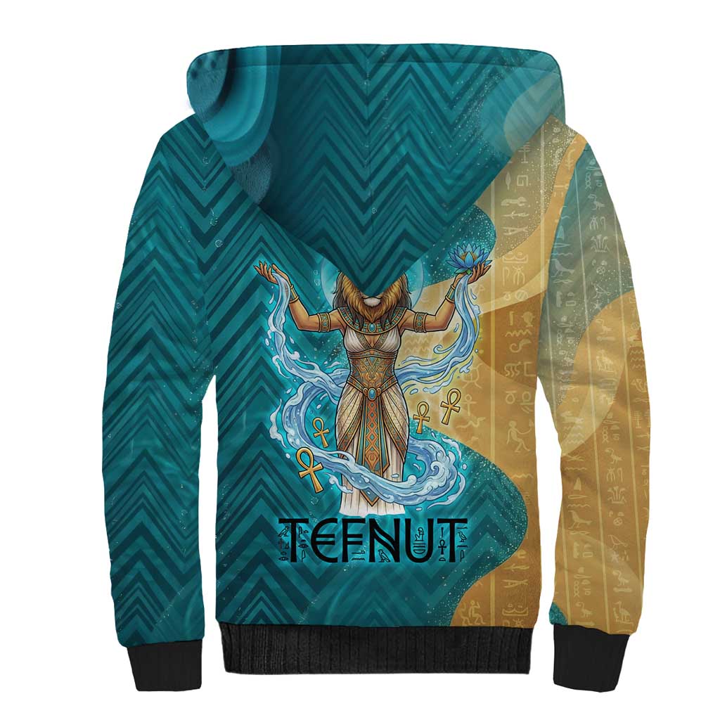 Tefnut Ancient Egyptian Sherpa Hoodie with Water Drop and Lion Symbol