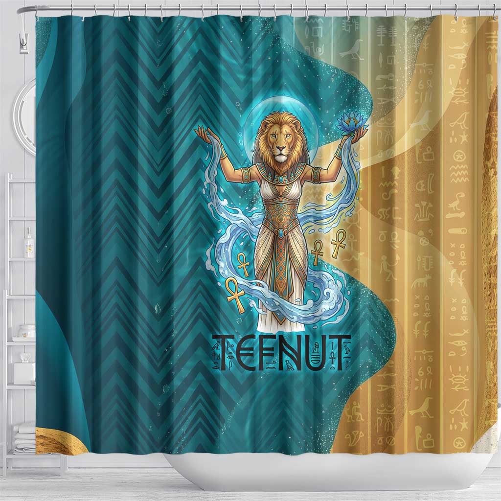 Tefnut Ancient Egyptian Shower Curtain with Water Drop and Lion Symbol