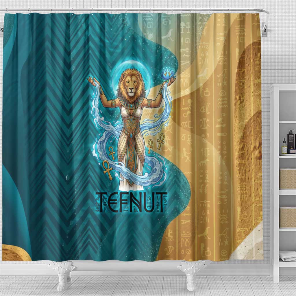 Tefnut Ancient Egyptian Shower Curtain with Water Drop and Lion Symbol